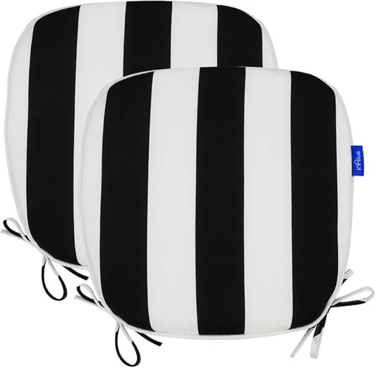 SleepMan Outdoor 17"x16" Chair Cushions with Ties Set of 2, Water Resistant All Weather U-Shape Seat Pads for Patio Garden Furniture Indoor Fade Resistant Patio Cushions (Black Stripe)