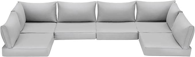 HOMREST Outdoor Replacement Cushions for Patio Furniture,Water-Repellent Sofa Cushion for 6-Seat Rattan Wicker Sectional Patio Conversation Sets,14-Piece Cushions Set for Outdoor Couch（Silver Grey）
