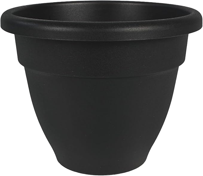 The HC Companies Caribbean Planter Pot - Outdoor & Indoor Plant Pot with Drainage Hole & Plug - Rolled Rim Plastic Pots for Plants & Flowers - Decorative Plant Pot (6" Black, Pack of 1)