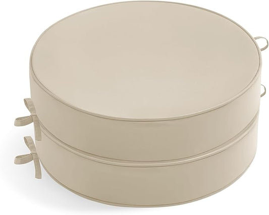 Outdoor Bistro Chair Cushions Set of 2, 15" D x 3" H Round Chair Cushions Waterproof and Fade Resistant Chair Cushion Pads with Non-Slip Ties and Removable Covers for Garden, Cream