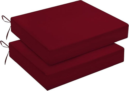 downluxe Outdoor Chair Cushions Set of 2 for Patio Furniture, Water-Resistant Square Corner Patio Chair Cushions with Ties, High Density Foam Outdoor Seat Cushion, 18.5" X 16" X 3", Burgundy