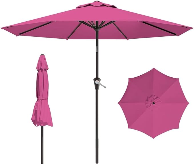 AreShark 9 FT Patio Umbrella for Outdoor, Outdoor Table Umbrella with Push Button Tilt and Crank, Outdoor Patio Umbrellas with 8 Sturdy Ribs for Market, Garden, Pool (Rose Pink)
