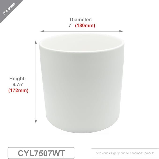 WGVI White Ceramic Cylinder Vase Width 7" Height 6.75", Flower Arrangements, Candle Holder, Terrarium Planter Pot, Storage Container Organizer, Pen Brush Holder, 6 Pieces