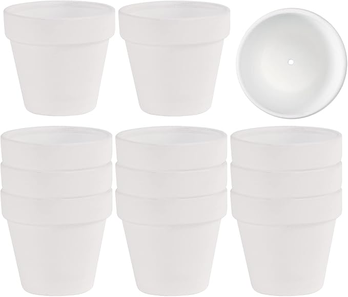 12 PCS Small Mini White Clay Pots with Drainage Holes, 2.5inch Terra Cotta Pot Clay Ceramic Pottery Planter,Succulent Nursery Pot/Cactus Plant Pot,for Indoor/Outdoor Plants,Crafts,Wedding Favor