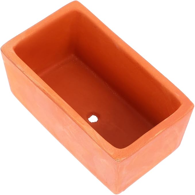YARNOW Rectangular Terracotta Planter with Drainage Hole - Small Clay Pot for DIY Garden Plants Indoor Windowsill and Tabletop Decoration, 4.9 x 2.1 x 2.7 Inch
