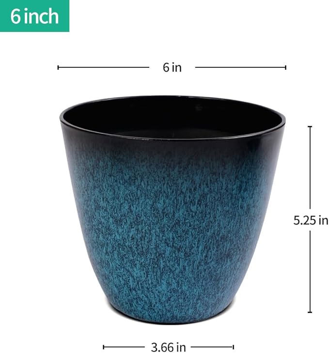 2 Pack Plant Pots Durable Decorative Flower Pots,8 Inch Planter with Drainage Hole + 6 Inch Planter Set for Indoor and Outdoor Plants,Flowers,Succulents - Blue