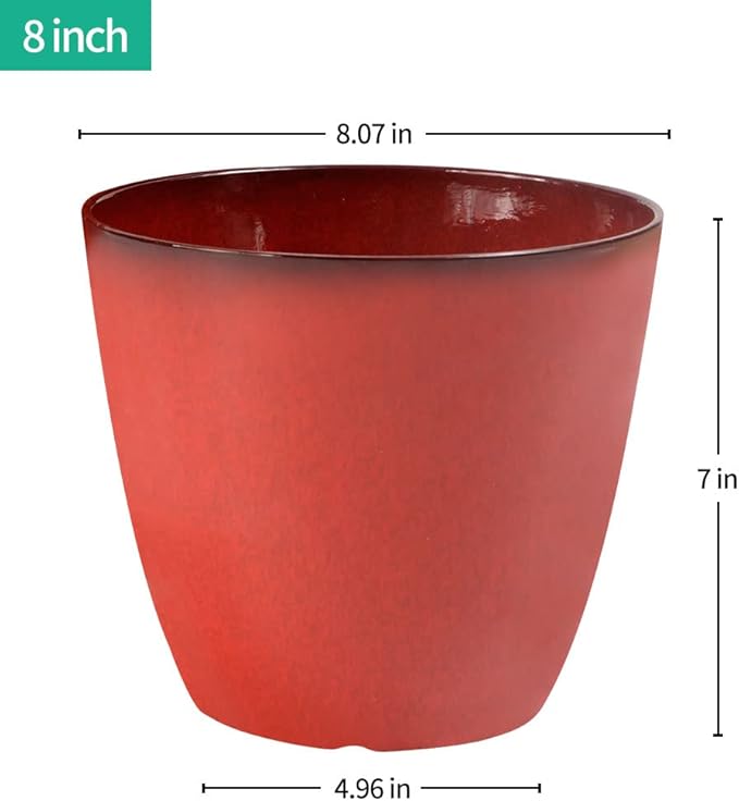2 Pack Plant Pots Durable Decorative Flower Pots,8 Inch Planter with Drainage Hole + 6 Inch Planter Set for Indoor and Outdoor Plants,Flowers,Succulents - Red