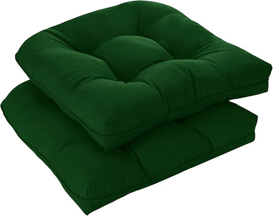 downluxe Outdoor Chair Cushions Set of 2 for Patio Furniture, Waterproof Tufted Overstuffed Patio Furniture Cushions, Thick Outdoor Seat Cushion, 19" X 19" X 5", Forest Green