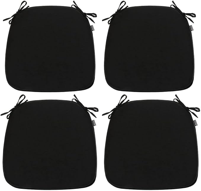 Magpie Fabrics Outdoor/Indoor 17"x16"x2" Chair Cushions with Ties Set of 4, Waterproof All Weather U-Shape Seat Pads Decoration for Patio Garden Furniture Home Office (Black)