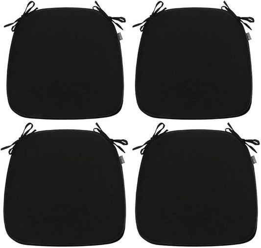 Magpie Fabrics Outdoor/Indoor 17"x16"x2" Chair Cushions with Ties Set of 4, Waterproof All Weather U-Shape Seat Pads Decoration for Patio Garden Furniture Home Office (Black)