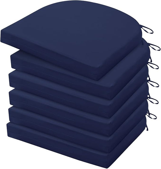 HARBOREST Outdoor Chair Cushions Set of 6, Water Resistant Patio Chair Cushions with Ties, Outdoor Seat Cushions for Patio Furniture, 17"x16"x2", Navy