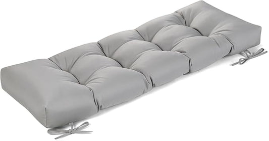 ROFIELTY Outdoor Bench Cushion, Waterproof/Sun-Proof Fabric, Tufted Bench Cushion with 2 Ties, Suitable for Outdoor Garden Bench/Swing/Indoor Furniture (Light Gray, 42×16×4)
