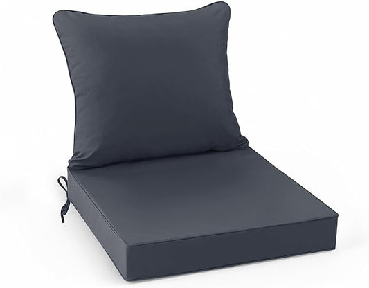 Patio Chair Cushions, Water Resistant Backrest Pillow and Seat Cushion Set for Outdoor Furniture, Sectional Sofa Cushion Replacments, 24 x 24 Inch, Dark Grey, 1 Set