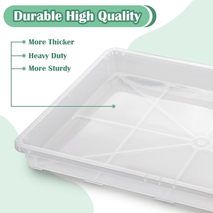 Clear Seed Starter Trays 5 Pack(17"x11"x2"), Reusable Plastic Carrying Seedling & Nursery Trays, Durable Flat Pots Trays, Transparent Square Tray for Planting and Collecting Drainage Water