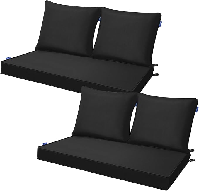 Outdoor Loveseat Cushion Set 44''x24'', Outdoor Cushions for Patio Furniture with Fastness Cover, Water Repellent Outdoor Seat Cushion and Couch Back Cushions for Bench, Swing (Black, 2 Sets)
