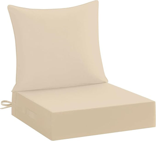 downluxe 24x24 Outdoor Chair Cushions, Waterproof Fade Resistant Patio Furniture Cushions with Handle & Removable Cover, Deep Seat Outdoor Cushions for Sofa, Couch and Patio Chairs, Beige