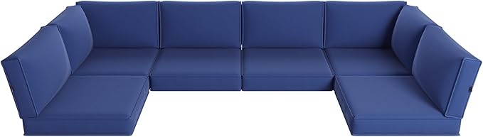 Aoxun Replacement Cushions for Outdoor Furniture, 14-Piece Outdoor Cushions for Patio Furniture, Deep Seat, Splash-Proof & Fade Resistant Couch Cushion for 6-Seat Patio Conversation Sets, Navy Blue