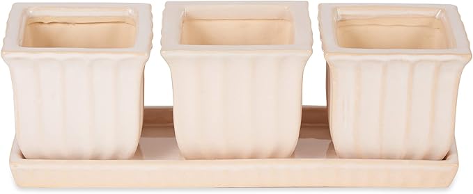 Accent Plus White Square Ceramic Small Planter (Set of 3)