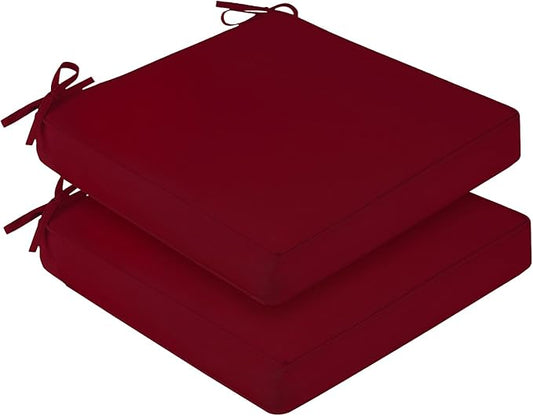downluxe Waterproof Outdoor Chair Cushions Set of 2, 19" x 19" x 3" Patio Chair Cushion with Non-Slip Ties & Handle, Square Outdoor Cushion for Patio Furniture with Removable Cover, Burgundy