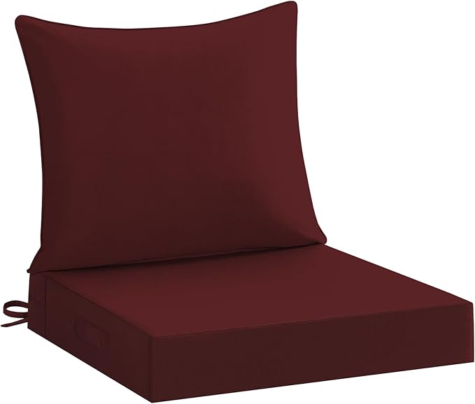 downluxe 22x22 Outdoor Chair Cushions, Waterproof Fade Resistant Patio Furniture Cushions with Handle & Removable Cover, Deep Seat Outdoor Cushions for Sofa, Couch and Patio Chairs, Burgundy