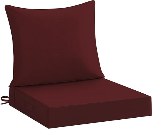 downluxe 22x22 Outdoor Chair Cushions, Waterproof Fade Resistant Patio Furniture Cushions with Handle & Removable Cover, Deep Seat Outdoor Cushions for Sofa, Couch and Patio Chairs, Burgundy