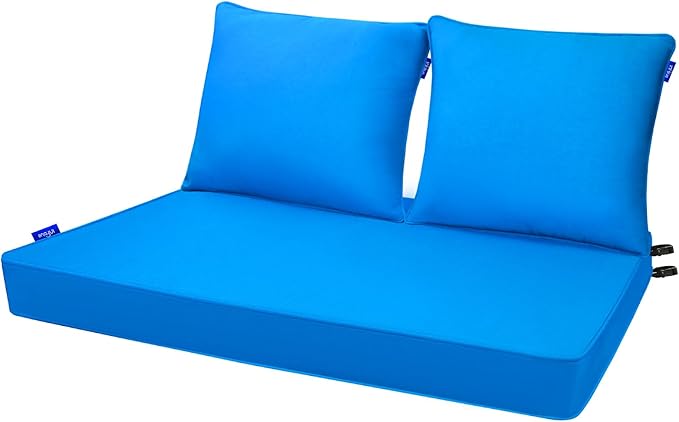 Outdoor Loveseat Cushion Set 44'' x 24'', Outdoor Cushions for Patio Furniture with Fastness Cover, Water Repellent Outdoor Seat Cushion and Couch Back Cushions for Bench, and Swing (Solid Sky Blue)