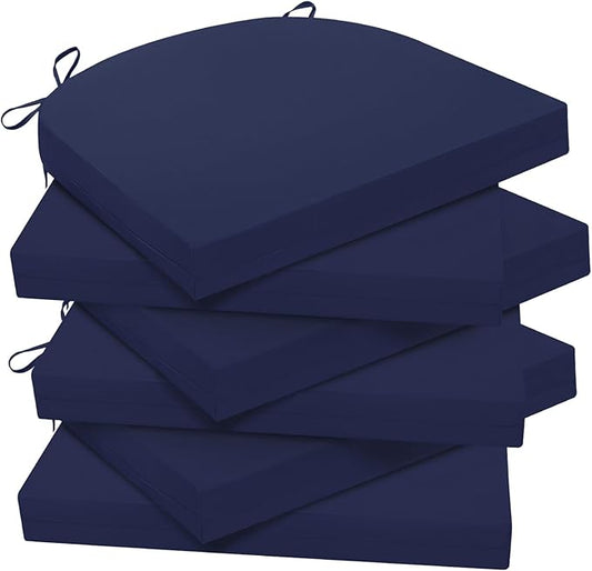 Wellsin Outdoor Chair Cushions for Patio Furniture - Patio Chair Cushions Set of 6 - Water Resistant Round Corner Outdoor Seat Cushions 17"X16"X2", Navy