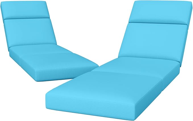 2 Pcs Chaise Lounge Cushions Outdoor, 72 x 21 x 4 Inch Lounge Chair Cushions for Outdoor Furniture - Waterproof Lounge Patio Replacement Cushion, 4In Fade-Resistant ThickPatio Chaise Lounge Cushion