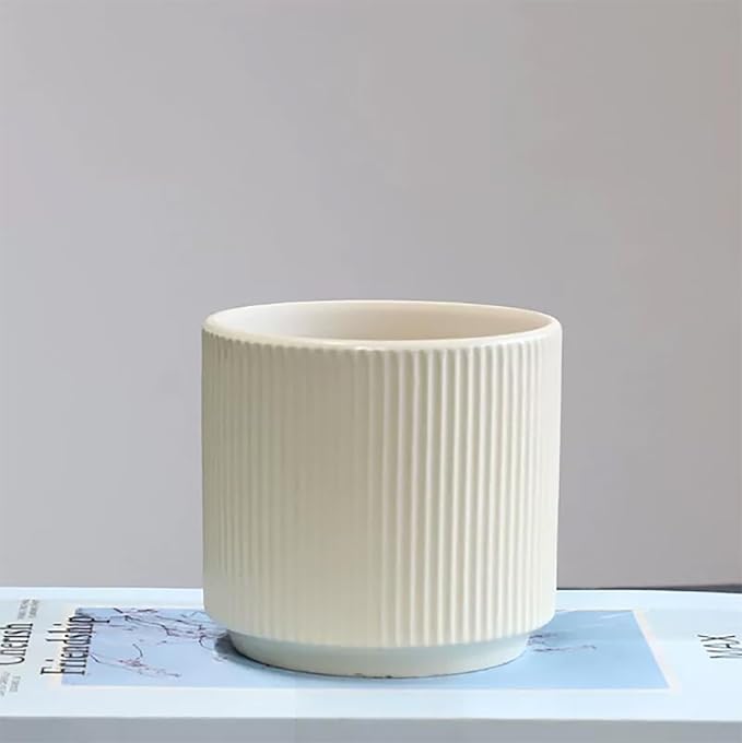 Ceramic 4.9+6.3 inch Planters, Modern Home and Office Flowerpot, Indoor and Outdoor Flowerpot with Drainage Hole (Light Yellow)