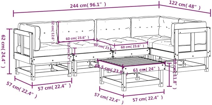 Garden Lounge Set White Solid Pine Wood, Oxford Fabric Large Outdoor Seating Set Garden Seating Ensemble for Backyard Pond