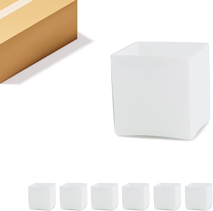WGV Cube Glass Vase Bulk, Candle Holder, 6"x6"x6", White Elegant Floral Accent Container Planter Terrarium Wedding Ceremony Event Home Decor, 6 Pieces, VCB0006WT