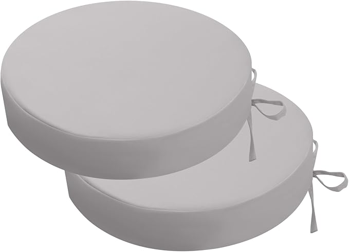 idee-home Outdoor Bistro Chair Cushions, 15”x15”x 3” Thick Outdoor Round Seat Cushions Set of 2 with Ties, Waterproof Round Patio Furniture for Garden