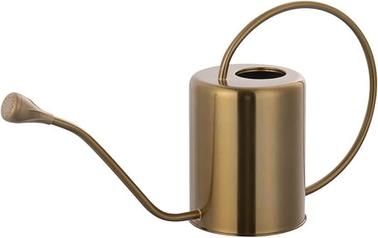 Yowo 1/2 Gallon 68oz Long Spout Stainless Steel Gold Colored Watering Can for Indoor Plant Watering or Outdoor Gardening with 2 Removable Spray Spout for Flowers, Medium