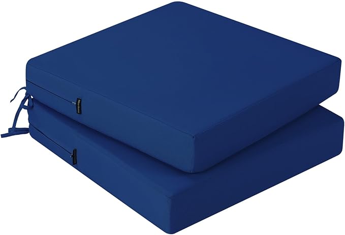 idee-home Outdoor Chair Cushions Set of 2, Waterproof Outdoor Seat Cushions for Patio Furniture, Outside Replacement Chair Pad with Ties for Lawn Deck Porch, 22 x 22 Navy Blue