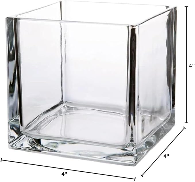 WGV Cube Glass Vase, Candle Holder, 4"x4"x4", Utility, Clear Elegant Floral Accent Container Planter Terrarium Storage for Wedding Party Ceremony Event Office Home Decor, 1 Piece