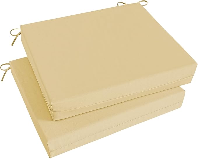 Basic Beyond Outdoor Chair Cushions Set of 2, Square Corner Outdoor Cushions for Patio Furniture, Water Resistant Patio Chair Cushions with 2 Ties, 18.5x16x3, Khaki