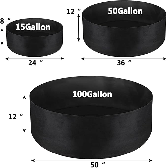 100 Gallon Large Grow Bag, Heavy Duty Fabric Round Raised Garden Bed Planter Pots for Planting Herb Flower Vegetable Potato Plants (50" D x 12" H, Black)