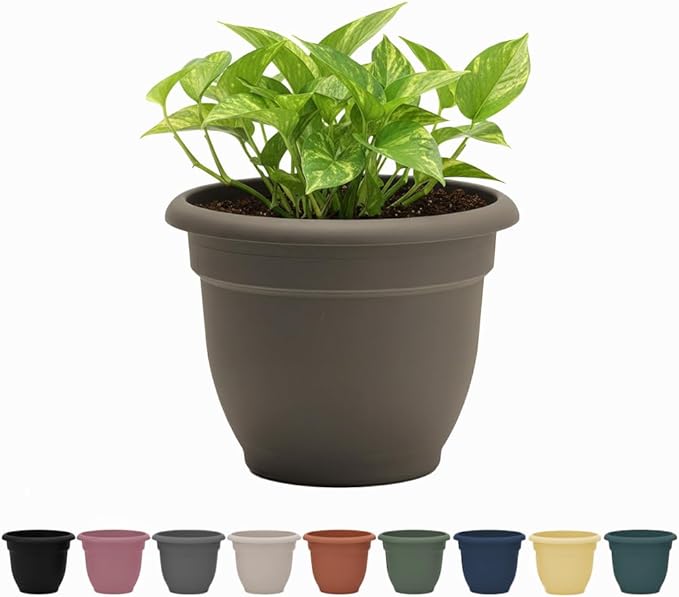 Bloem Ariana 20" Peppercorn Round Self-Watering Resin Planter Pot - Rolled Rim Indoor and Outdoor Gardening Planter