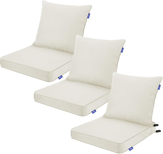 Deep Seat Cushions, Outdoor Cushions, Patio Furniture Cushions, Deep Seat & Back Cushion Patio Cushions for Backyard Couch Sofa Fade Resistant (22x24x4 inches 3 Sets, Solid Beige)