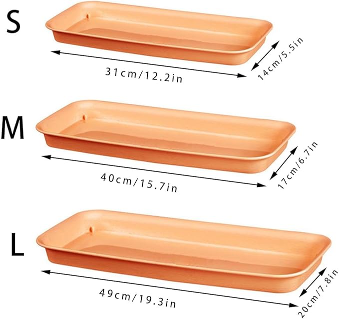 RCFINE 2Pcs Plant Saucers Rectangular Plastic Plant Drip Trays for Holding Water Drips and Soil, Indoors Outdoor Plant Trays Garden Supplies (Beige,M)