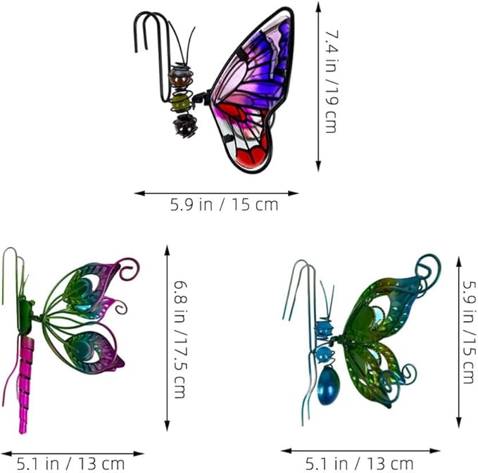 BESPORTBLE 3Pcs Butterfly Decorations for Flower Pots - Iron and Glass Hanging Butterfly Ornaments, Plant Pot Hanger Figurines, Garden Pendant Decor