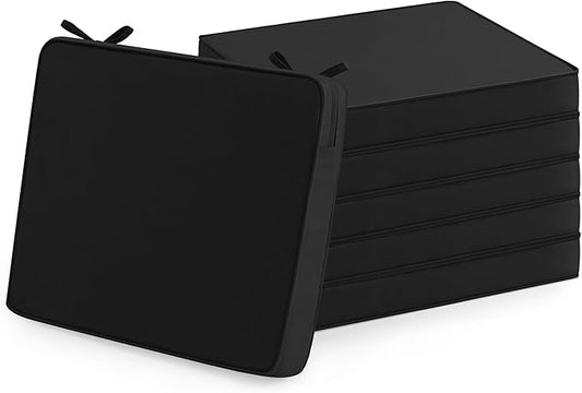 Outdoor Chair Cushions Set of 6: Waterproof & Fade Resistant Deep Seat Cushion for Patio Furniture - 24 x 24 x 3 Inch Chair Pads with Ties and Hidden Zipper - Patio Chair Cushion Replacement, Black