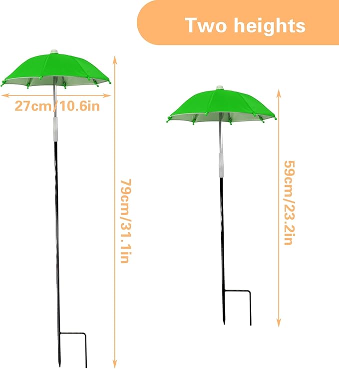 2 PCS Plant Umbrellas, 10.6 Inch Diameter Small Mini Adjustable Height (23.2-31.1 Inch) Shade Umbrella for Outdoor Potted Plants Garden Bed Flower Pot Decor (Green and Orange)