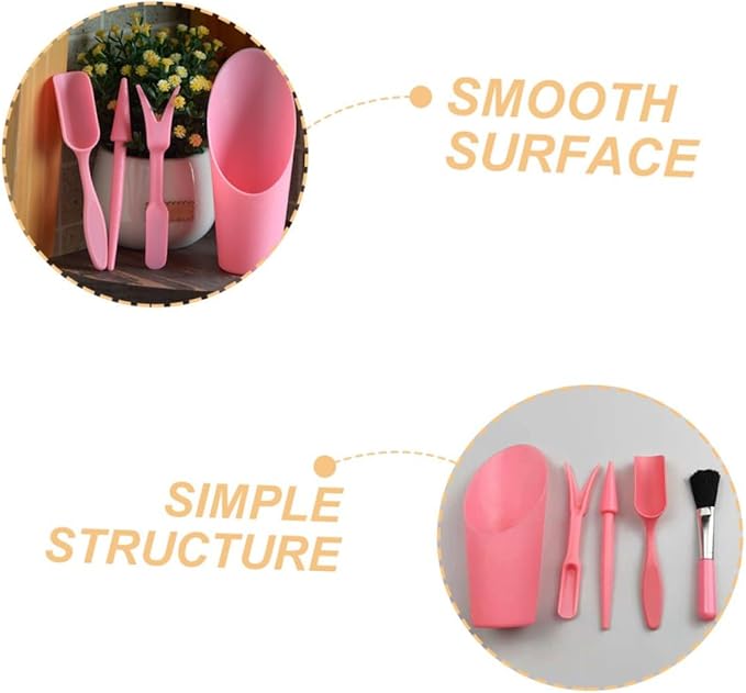 Kisangel Succulent Planting Tool Set with Soil Scoop, Seeder, and Cleaning Brush, Pink Gardening Accessories for Flowerpot Care and Transplanting in Home Garden