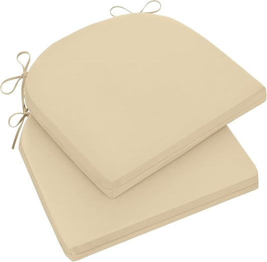 Wellsin Outdoor Chair Cushions for Patio Furniture - Patio Chair Cushions Set of 2 - Water Resistant Round Corner Outdoor Seat Cushions 17"X16"X2", Beige