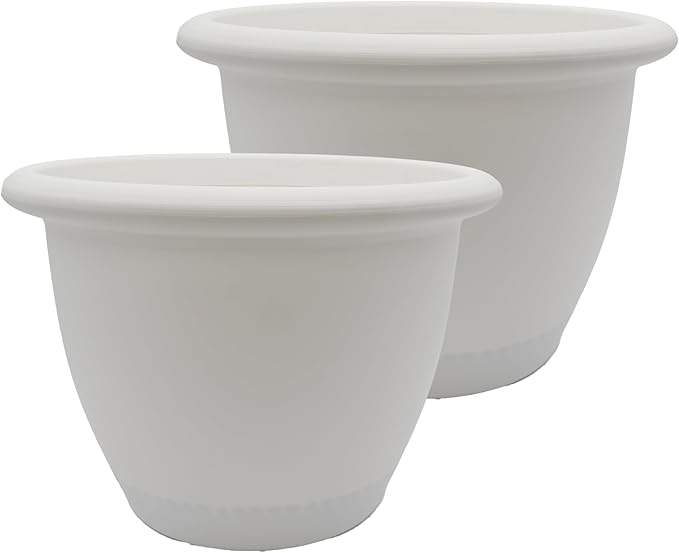 The HC Companies Sevilla Flower Planters - Outdoor & Indoor Planter - Round Self Watering Plant Pots for Herbs & More (14”, White, Pack of 2)