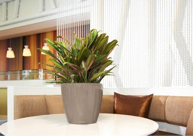 Lechuza Classico LS 35 Shiny Taupe High Gloss, Self-Watering Round Planter, D13.8 H13 in