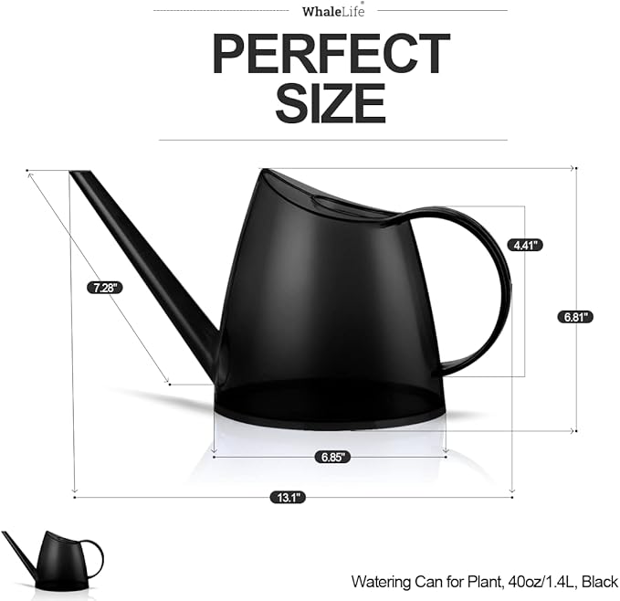WhaleLife Indoor Watering Can for House Bonsai Plants (1.4L, Black)