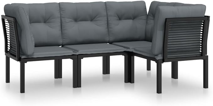 Garden Lounge Set Black and Grey PE Rattan Medium Modular Garden Furniture Set for Backyard Pond