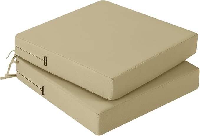 idee-home Outdoor Chair Cushions Set of 2, Waterproof Outdoor Seat Cushions for Patio Furniture, Outside Replacement Chair Pad with Ties for Lawn Deck Porch, 26.5 x 26.5
